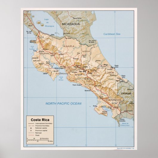 Costa Rica Map (1987) Poster (Voorkant)