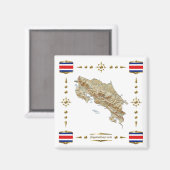 Costa Rica Map + Flags Magnet Magneet (Voorkant / Achterkant)
