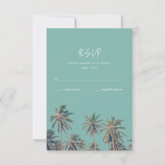 Costa Rica Palms Beach Wedding RSVP Kaartje (Voorkant)