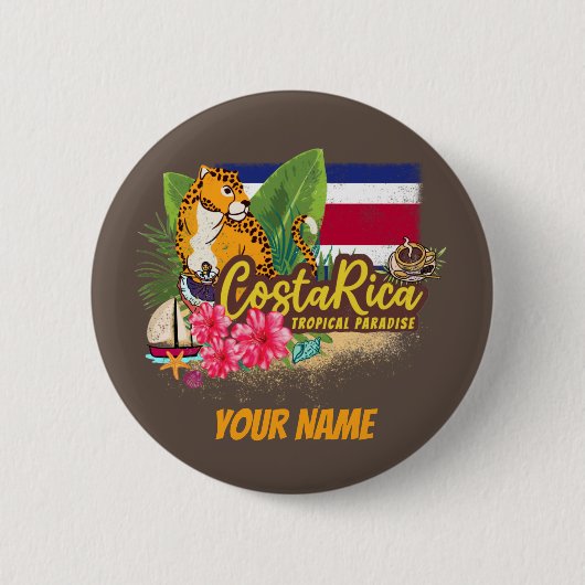 Costa Rica retro big cat vlag Souvenir Ronde Button 5,7 Cm (Voorkant)