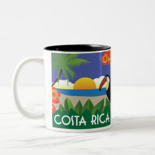 Costa Rica stijl toucan en hibiscus Tweekleurige Koffiemok