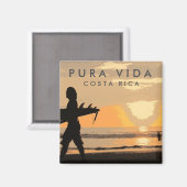 Costa Rica Sunset Surfer Souvenir Magneet (Voorkant / Achterkant)