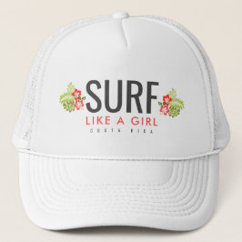 Costa Rica Surf als een meisje met hibiscus Trucker Pet