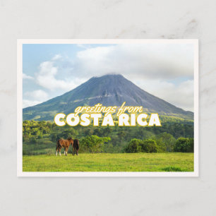 Costa Rica Vulkaan & Paarden Vintage Retro Groet Briefkaart