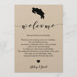 Costa Rica Wedding Welkomstbrief & reiskaart Programma