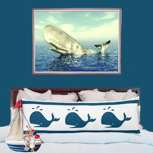 Costal Nautical Navy BLUE WHALE White Lichaamskussen