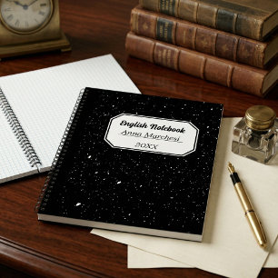 Costomazable Zwart-wit Traditioneel Engels Notitieboek
