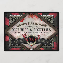 Costume Cocktails Red Black Devil Halloween Invite Kaart