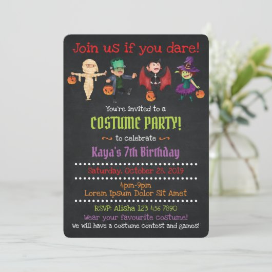 Costume d'Halloween Invitations de fête d'annivers (Debout devant)