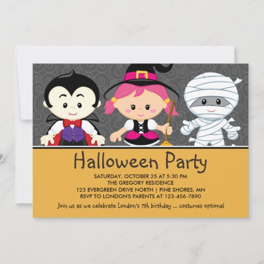Costume Enfants Halloween Fête Invitations (Devant)