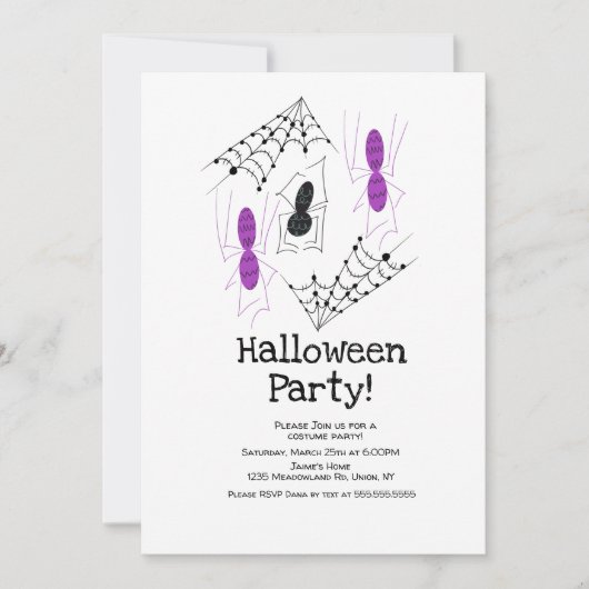 Costume Halloween Party Spider Doodles Kaart (Voorkant)