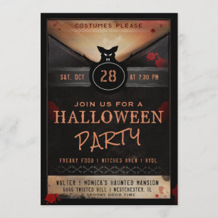 Costume Party Spooky Bat Halloween Party Invite Kaart
