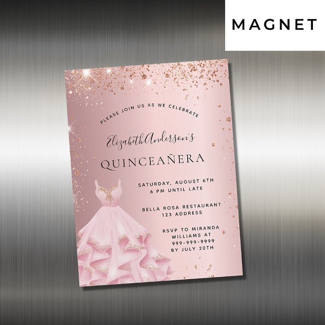 Costume rose pâle Quinceanera aimant invitation (Créateur téléchargé)