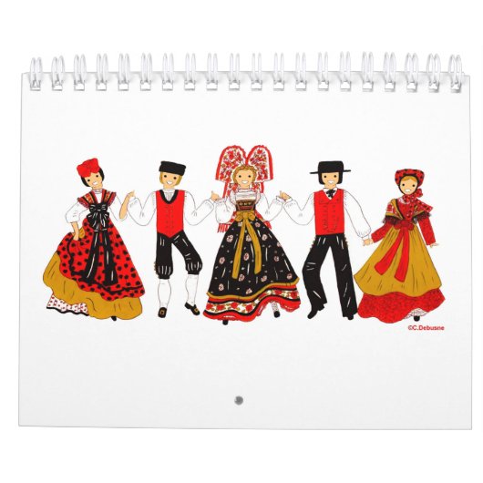 Costume traditionnel d'Alsace, Frankrijk Kalender (Achterkant)
