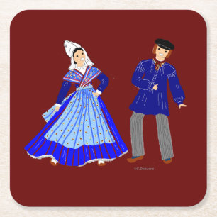 Costume traditionnel de Picardie, Frankrijk Vierkante Kartonnen Onderzetter