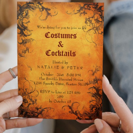 Costumes & Cocktails I Orange Red Ivy Invitation