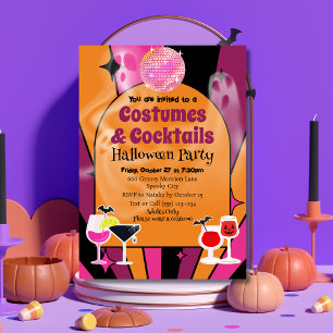Costumes en Cocktails Halloween Party Invitation Kaart