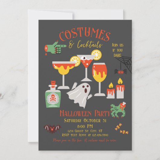 Costumes et cocktails Invitation à la fête d'Hallo (Devant)