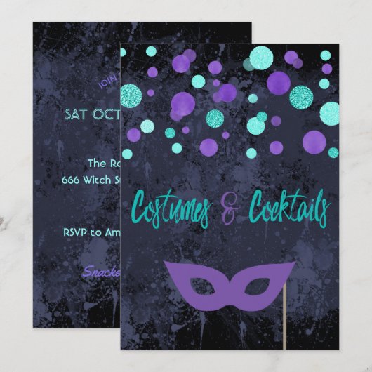 Costumes et cocktails Invitation à la fête d'Hallo (Devant / Derrière)