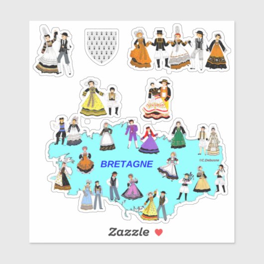 Costumes régional de Bretagne, Frankrijk Sticker (Vel)