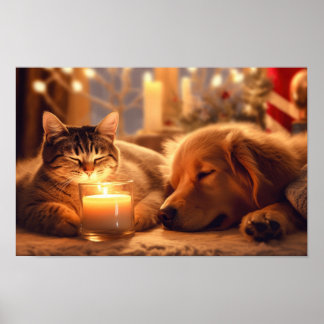 Cosy Christmas Cat and Dog beroemd gemaakt door Ca Poster