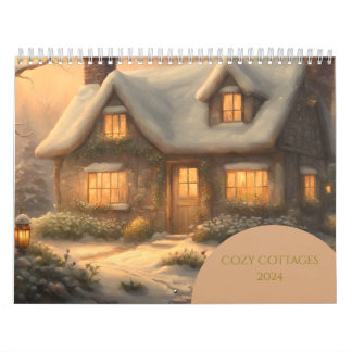 Cosy Cottages AI Généré Art 2024 Wall Calendrier
