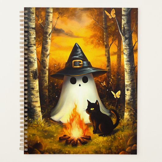 Cosy Halloween Ghost & Black Cat Campfire Art (Devant)