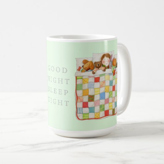COSY QUILY Tall White Mug + Green (Devant droit)