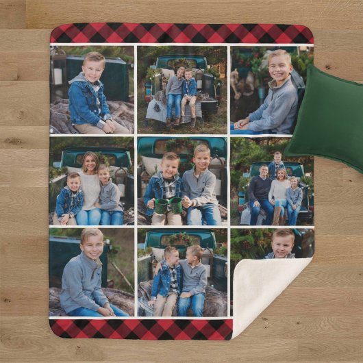 Cosy Red Buffalo Plaid Holiday Photo Collage