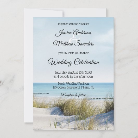 Côte avec Dunes Beach Wedding Invitation (Devant)