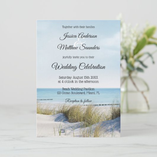 Côte avec Dunes Beach Wedding Invitation (Debout devant)