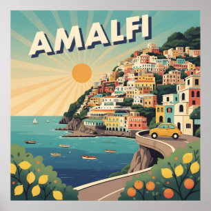 Côte d'Amalfi : Poster de voyage du milieu du sièc