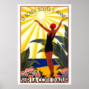 Côte d'Azur Affiche de voyage vintage Riviera fran
