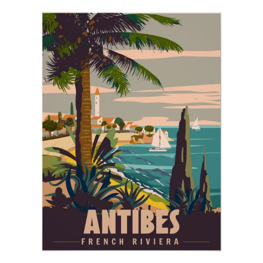 Côte d'Azur Antibes Affiche Rétro. Côte tropicale (Devant)