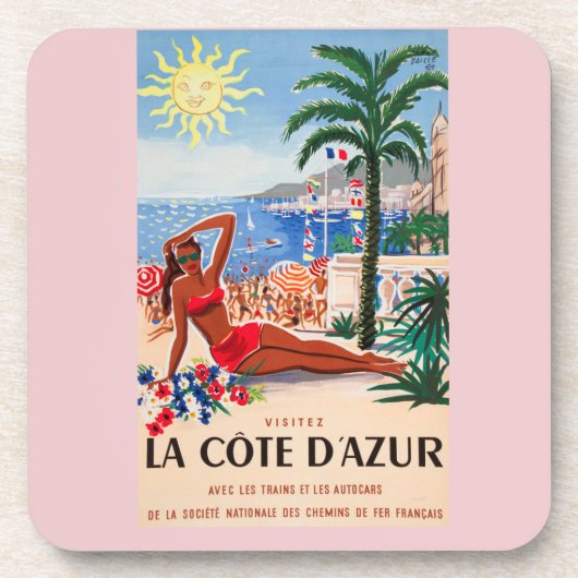 Cote D'Azur Beach Girl Bier Onderzetter (Voorkant)