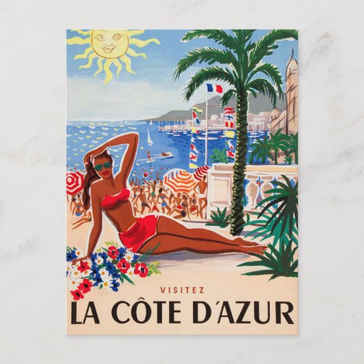 Cote D'Azur Beach Girl Briefkaart (Voorkant)