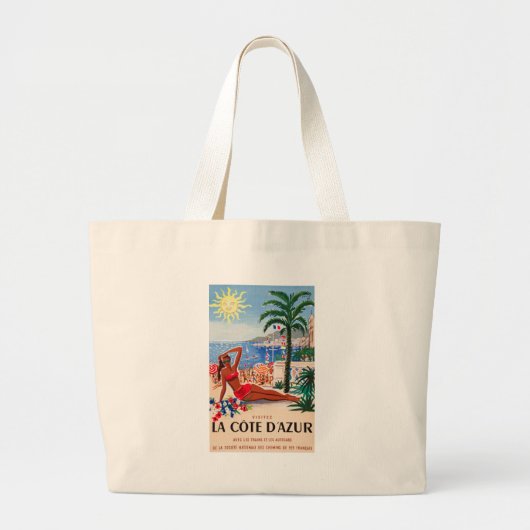  Cote D'Azur Beach Girl Grote Tote Bag (Voorkant)