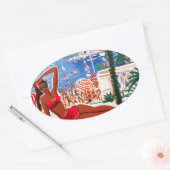  Cote D'Azur Beach Girl Ovale Sticker (Envelop)