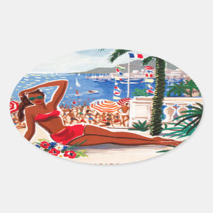  Cote D'Azur Beach Girl Ovale Sticker