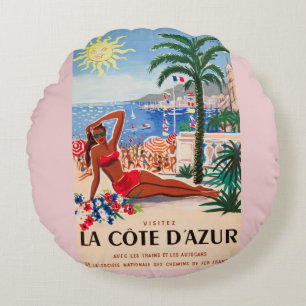 Cote D'Azur Beach Girl Rond Kussen