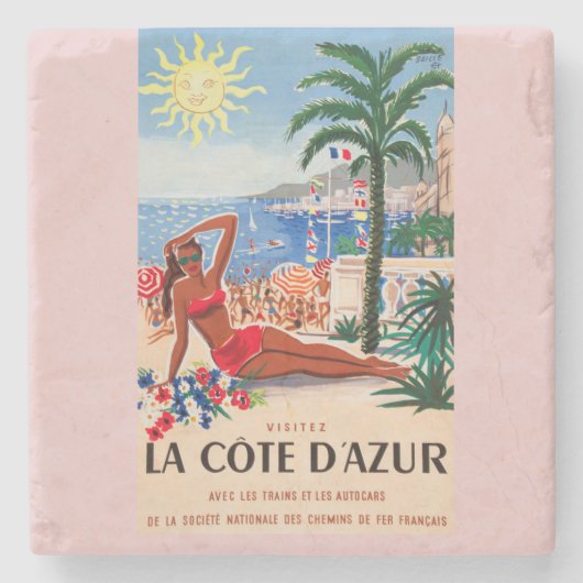 Cote D'Azur Beach Girl Stenen Onderzetter (Voorkant)