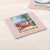 Cote D'Azur Beach Girl Vierkante Kartonnen Onderzetter (Schuin)