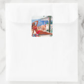  Cote D'Azur Beach Girl Vierkante Sticker (Tas)