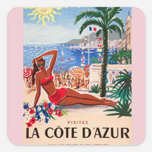  Cote D'Azur Beach Girl Vierkante Sticker (Voorkant)