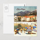 Côte d'Azur, carte postale de plage retro (Devant / Derrière)