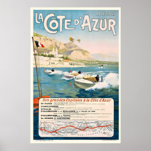 Côte d'Azur France Affiche de Voyage Vintage