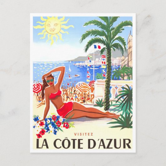 Cote D'Azur France vintage-reis Briefkaart (Voorkant)