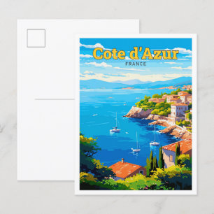 Cote d'Azur Frankrijk Reizen Kunst Vintage Illustr Briefkaart