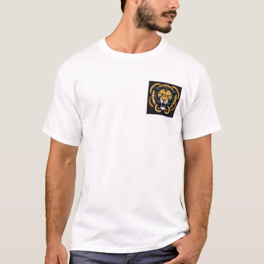 Côté force : T-shirt noirplein avec visage de lion (Devant)