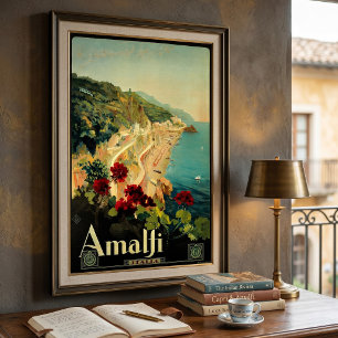 Côte italienne d'Amalfi, affiche de voyage vintage